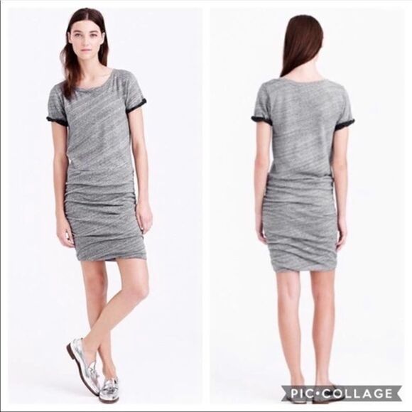 J. Crew | J. Crew Ruched Knit Dress Marled Blue Gray Sweatshirt Dress NWT | M - Picture 1 of 7